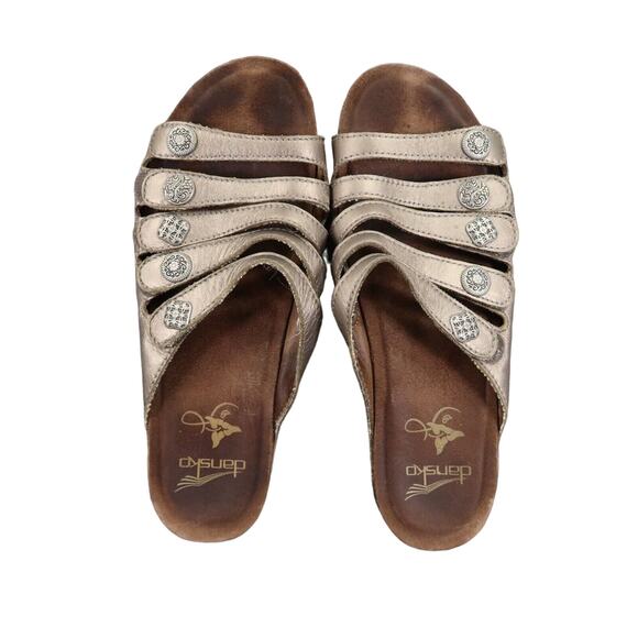 Dansko Shoes Womens 40 Sandals Janie Slip On Metallic Leather Adjustable Straps - Picture 7 of 16